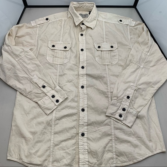 Angelo Litrico Shirt Adult Size Large Beige Button Front Long Sleeve Men - Picture 1 of 7